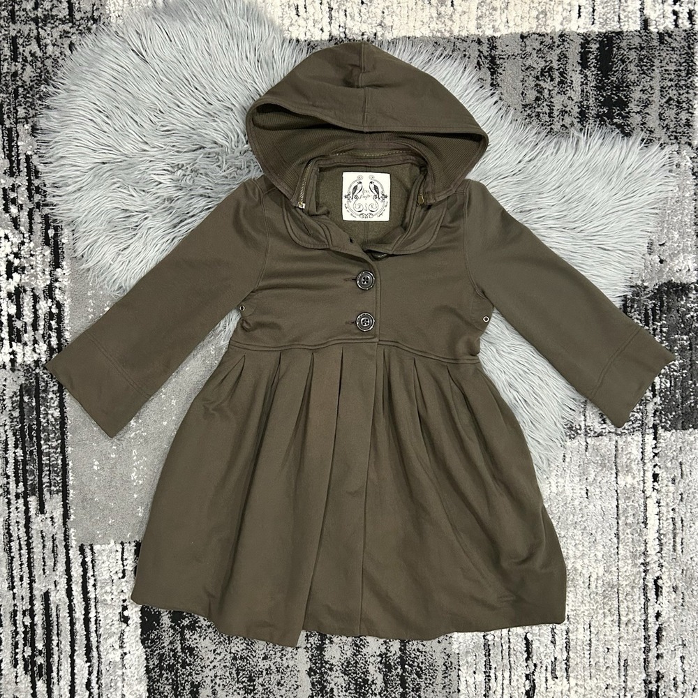 Free People Dark Green Babydoll Knit Blazer 3/4 Sleeves Size Small W/Remov Hood